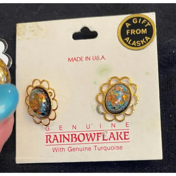 Rainbowflake and Paua Shell Earrings from Alaska and New Zealand - Picture 2 of 8